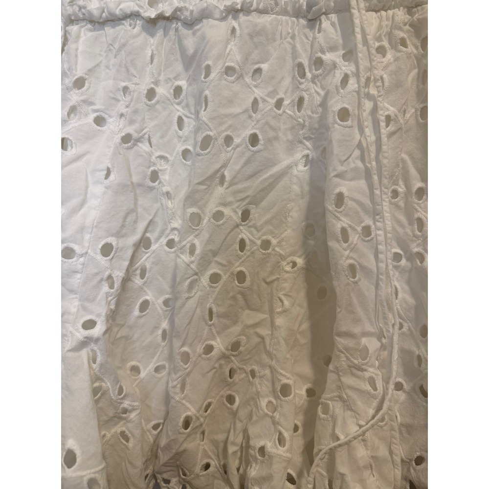 Zara Eyelet Mini Dress Women Large White Excellent Long Sleeve V-Neck Cotton - Picture 2 of 6